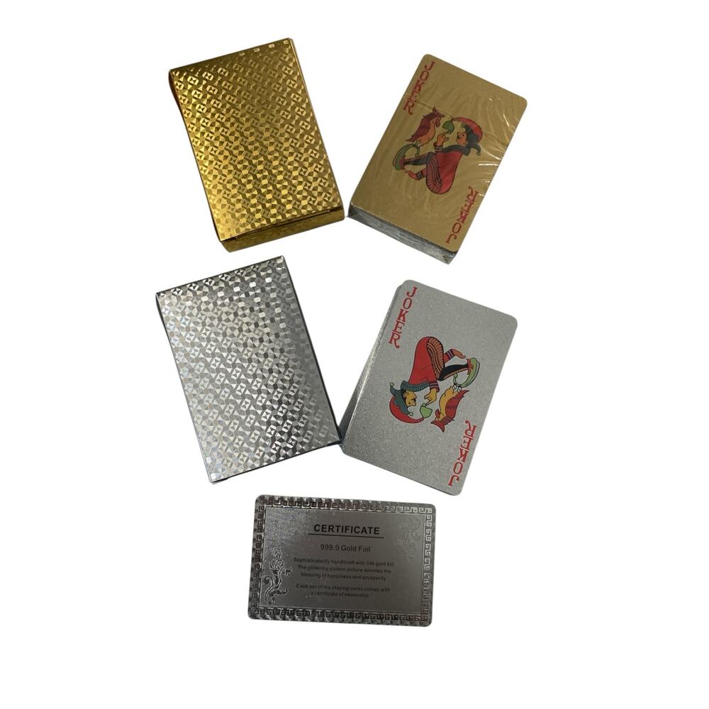24K Gold Foil Playing Cards Silver & Gold Certificate of Authenticity included